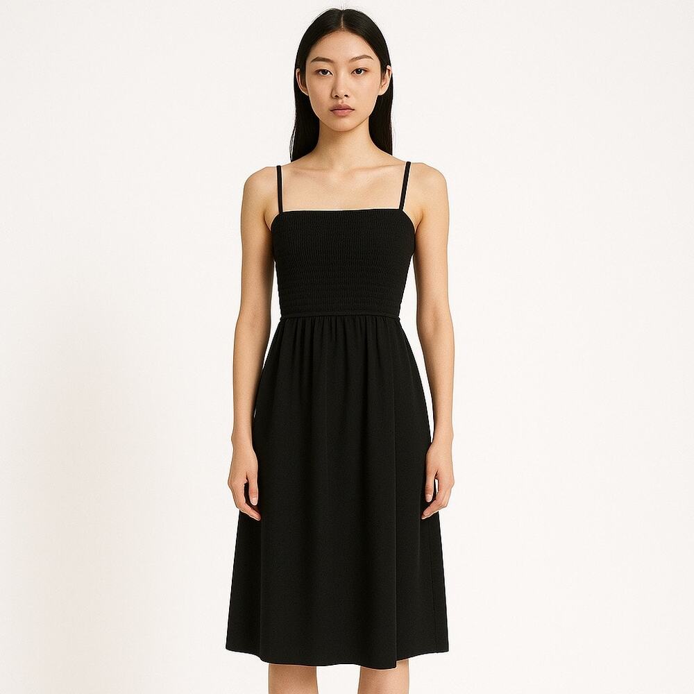 Aritzia Wilfred Women's Black Smocked Sleeveless Cami A Line Mini Dress Size S